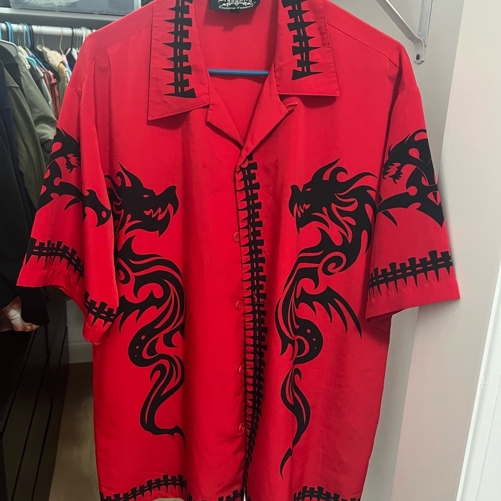 Red Dragon Print Men's Shirt